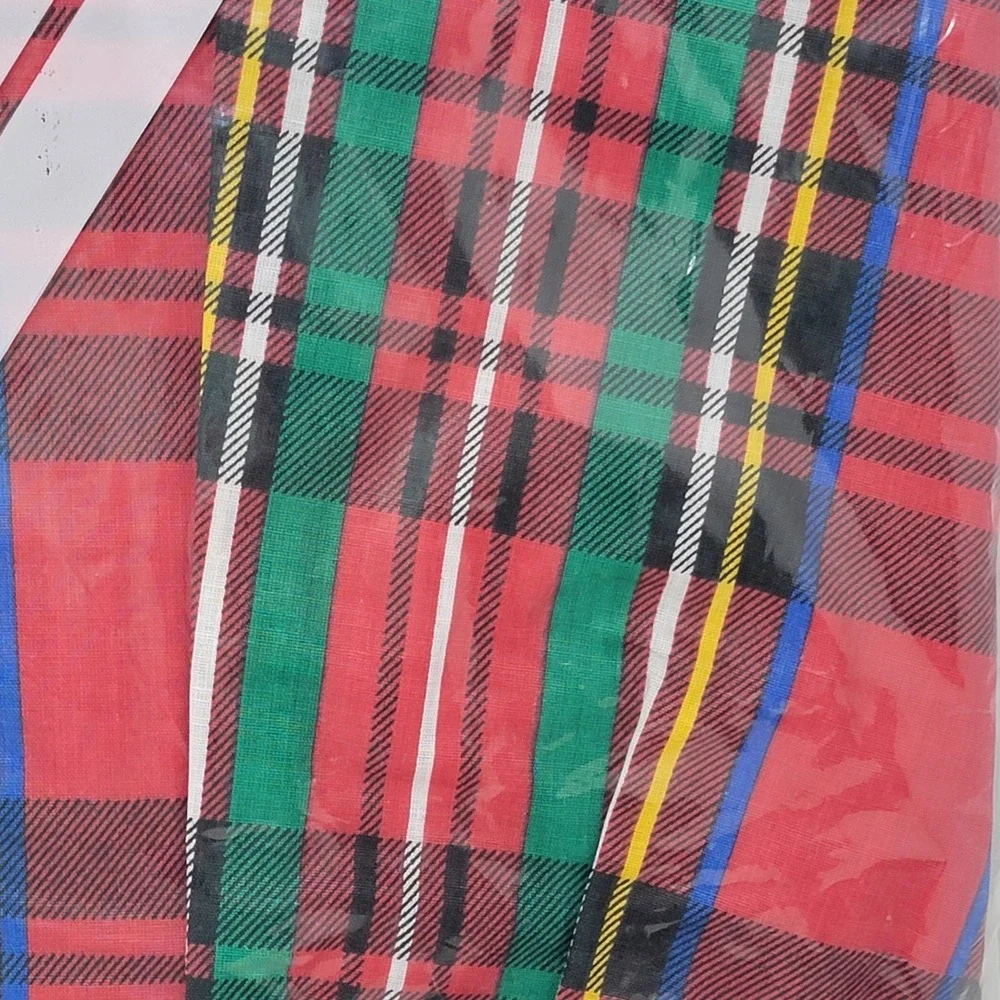 Vintage 1986 Avon Christmas Tartan Apron Red Green White Plaid w Ruffle Bib Ties